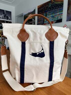 CB Station Canvas Flight Bag with Nantucket Island Embroidery & Leather Handles